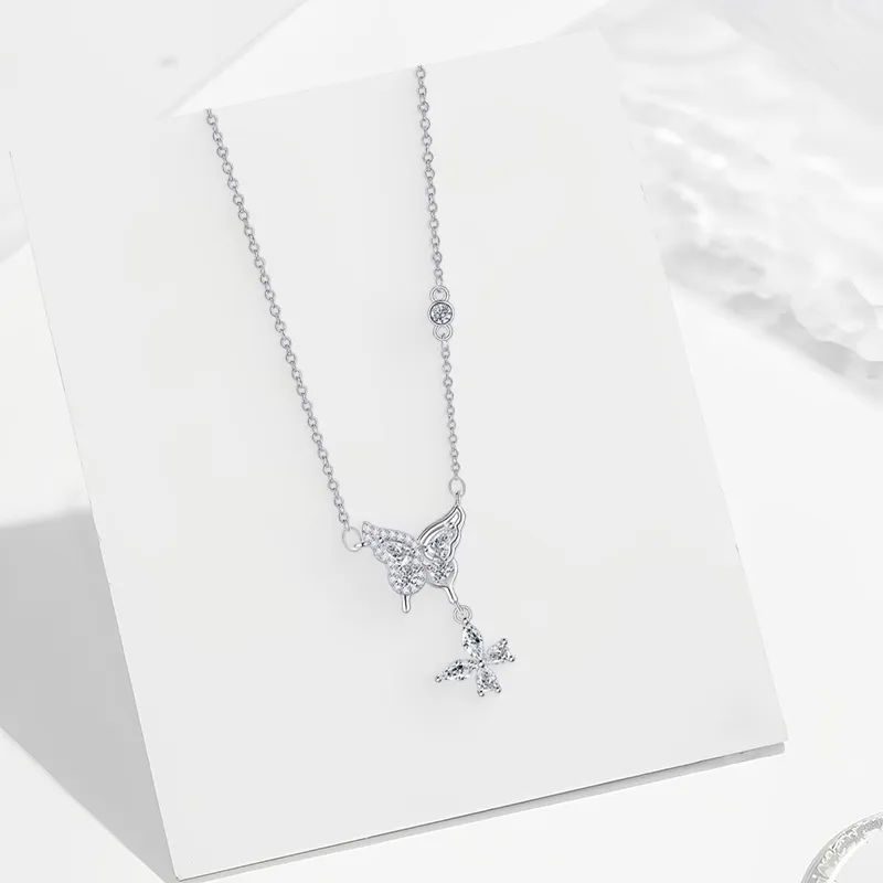 WANLIACC Alloy Double Butterfly Necklace Women's-1