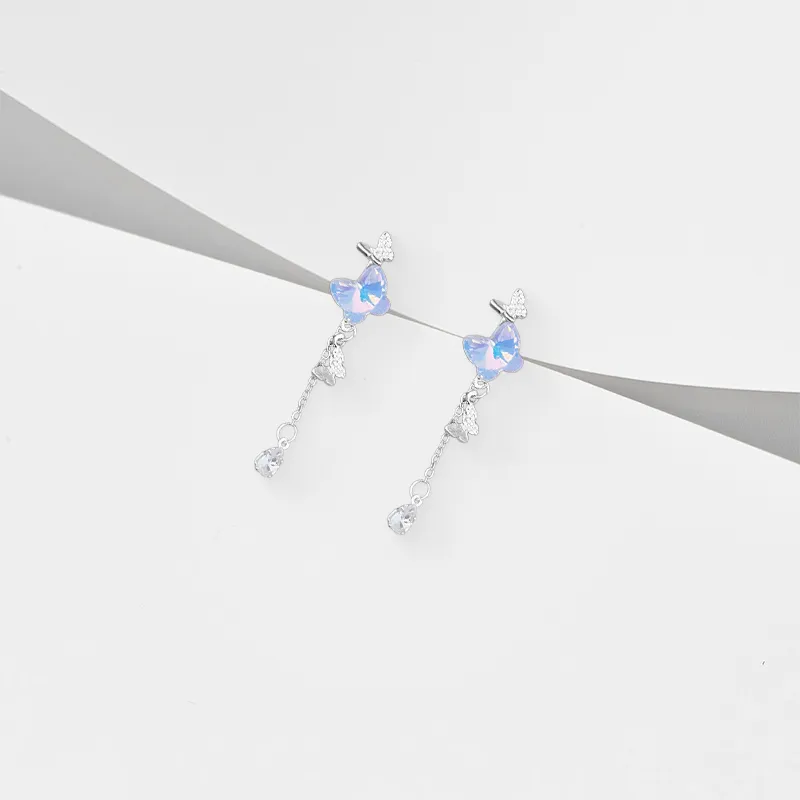 WANLIACC Alloy Iridescent Butterfly Stud Earrings Women's-1