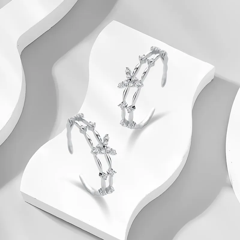 WANLIACC S925 Silver Double Layer Butterfly Ring Women's-2