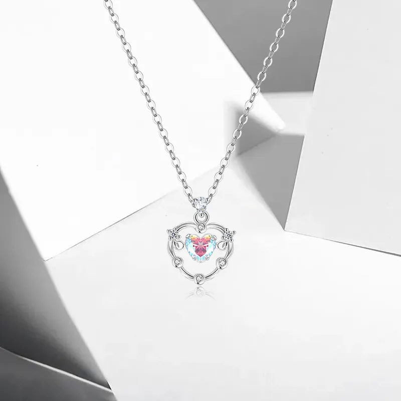WANLIACC S925 Silver Iridescent Heart Necklace Women's-2