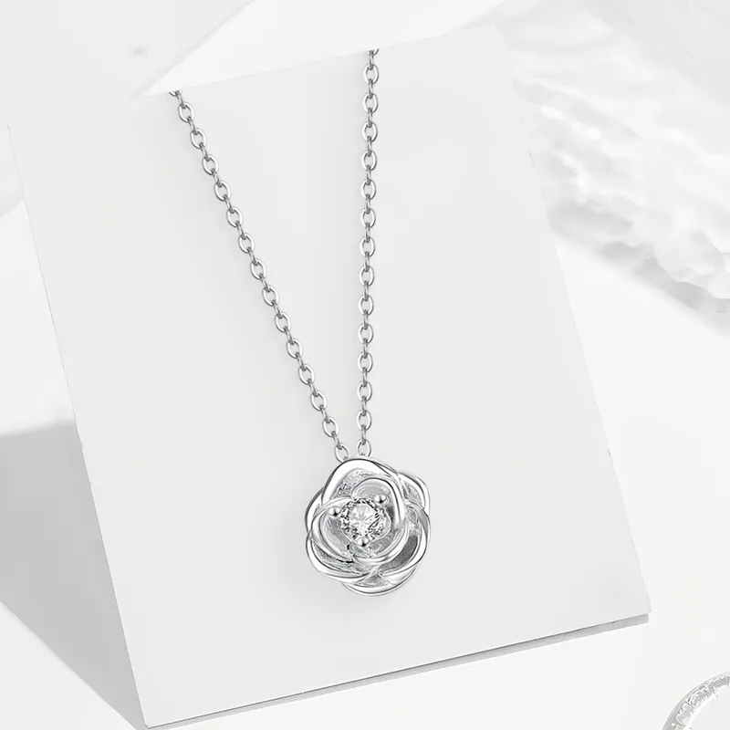 WANLIACC S925 Silver Rose Necklace Women's-2