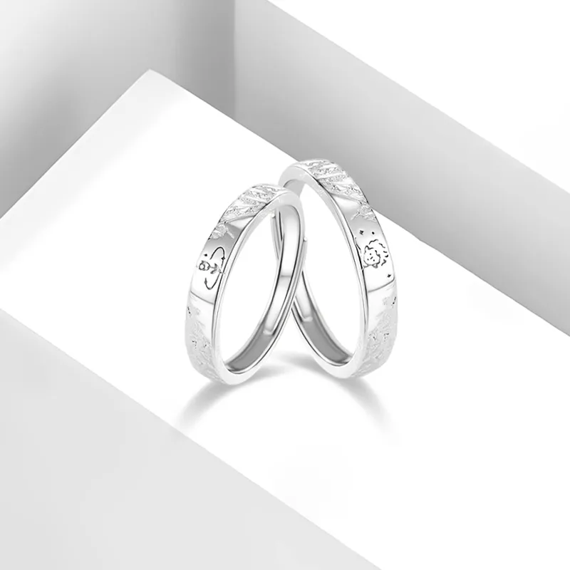 WANLIACC S999 Fine Silver The Little Prince And Rose Couple Ring Unisex-1