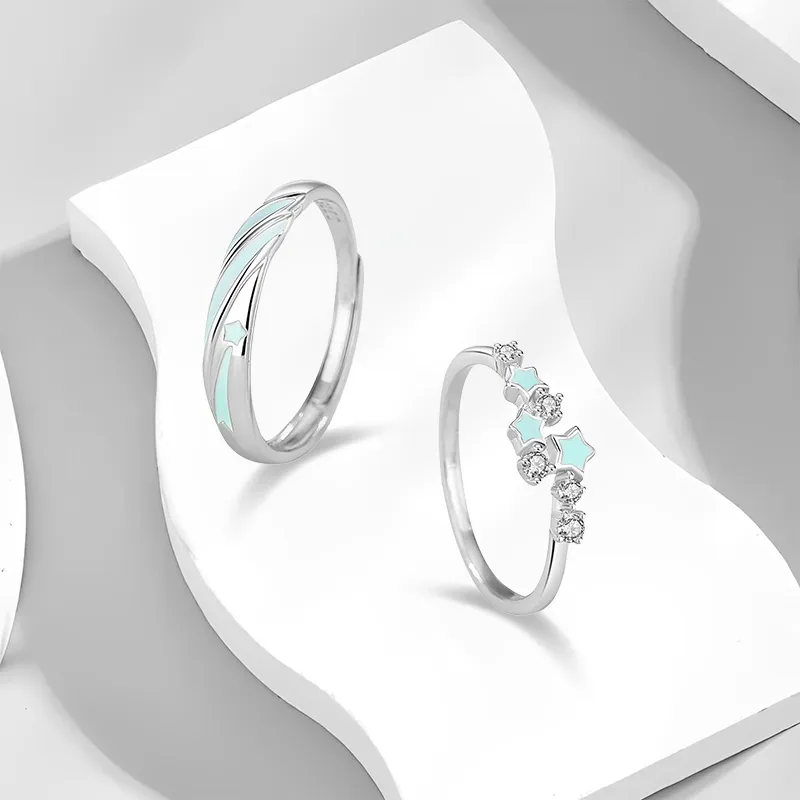 WANLIACC S925 Silver Meteor Shower Couple Ring Unisex-1