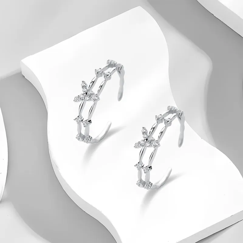 WANLIACC S925 Silver Double Layer Butterfly Ring Women's-3