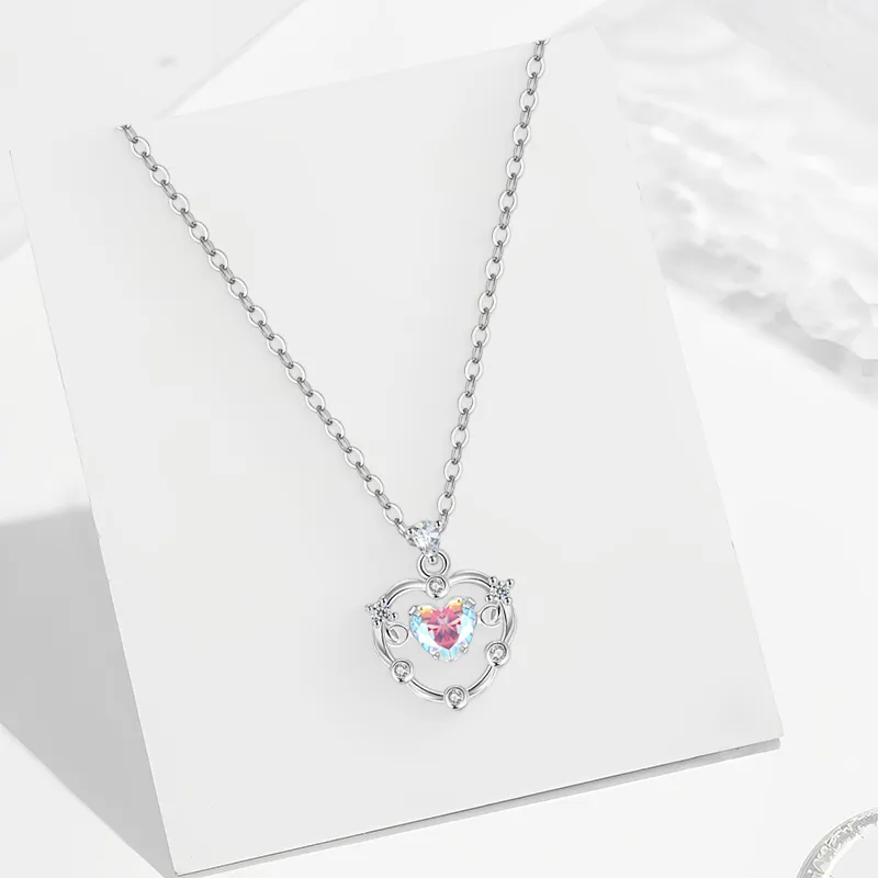 WANLIACC S925 Silver Iridescent Heart Necklace Women's-1