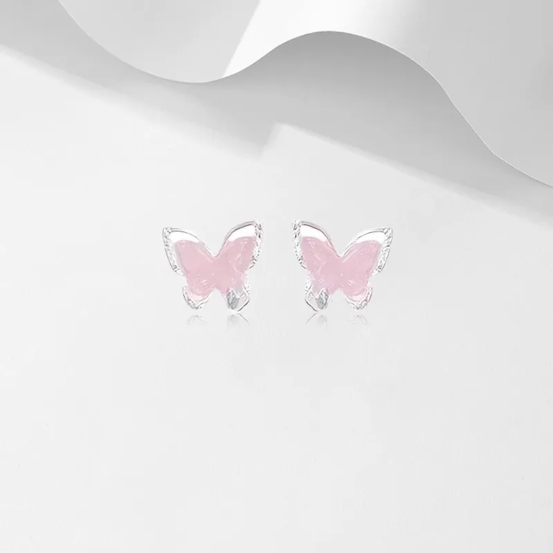 WANLIACC Alloy Pink Butterfly Stud Earrings Women's-2