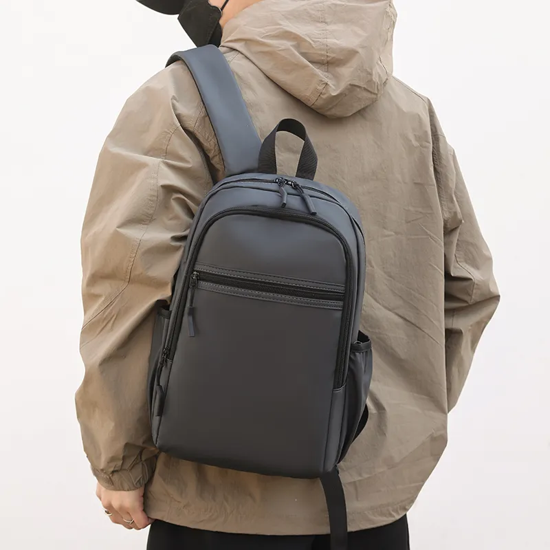 KINGSONS PU Backpack Men's Gray/Black/Green-2