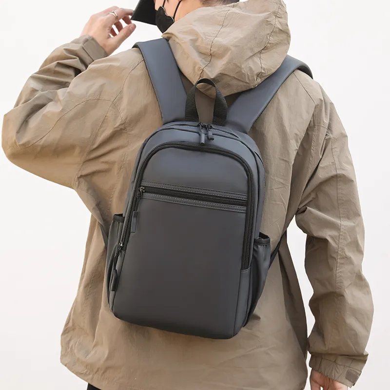 KINGSONS PU Backpack Men's Gray/Black/Green-3
