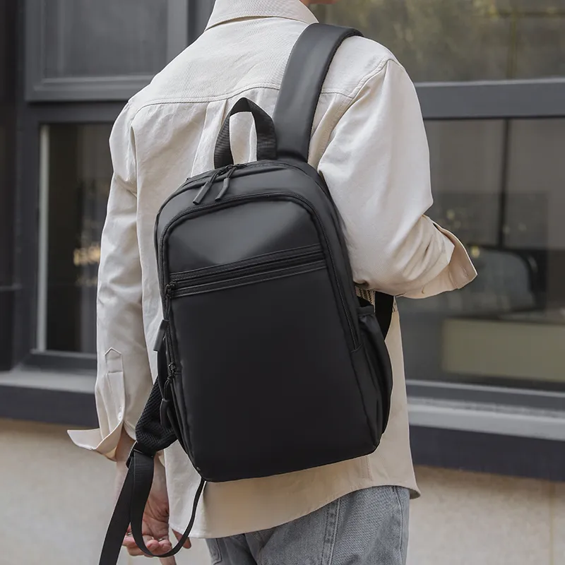 KINGSONS PU Backpack Men's Gray/Black/Green-14