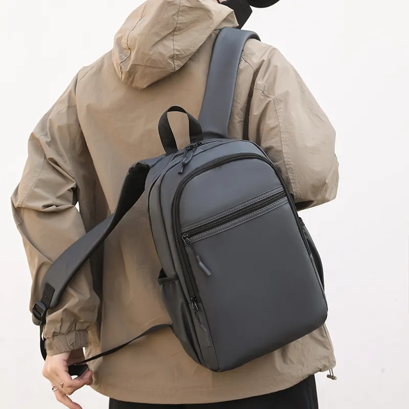 KINGSONS PU Backpack Men's Gray/Black/Green-4