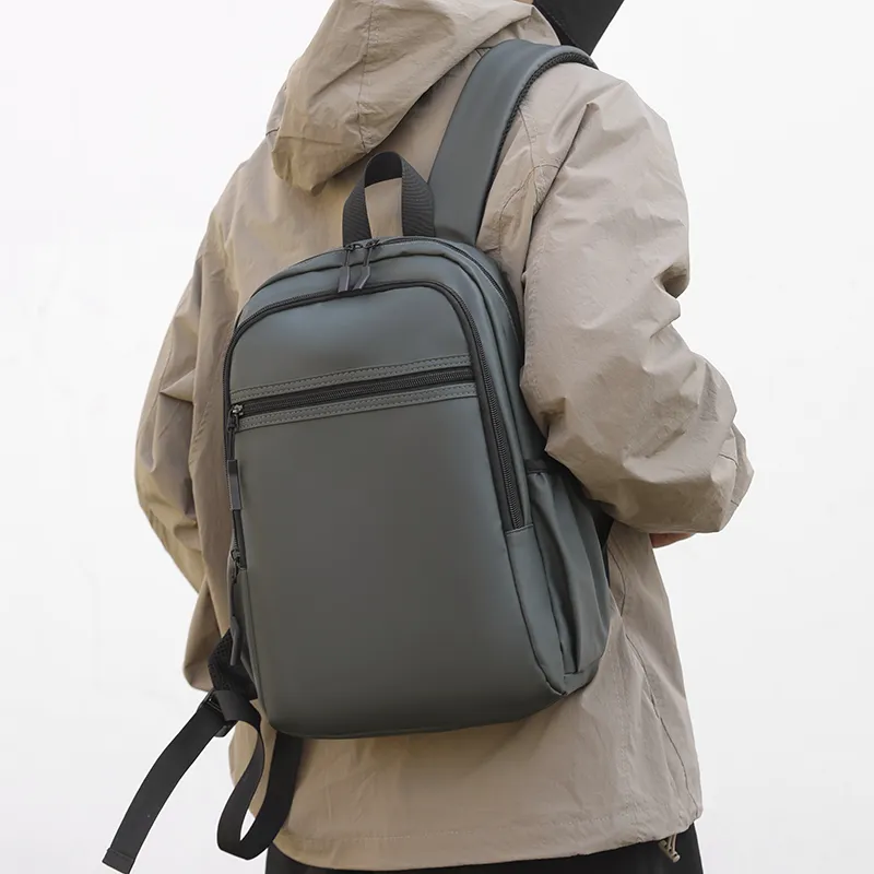 KINGSONS PU Backpack Men's Gray/Black/Green-18