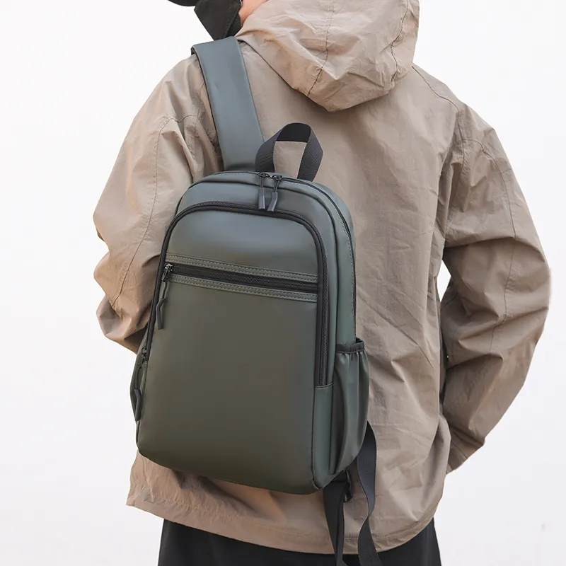 KINGSONS PU Backpack Men's Gray/Black/Green-19