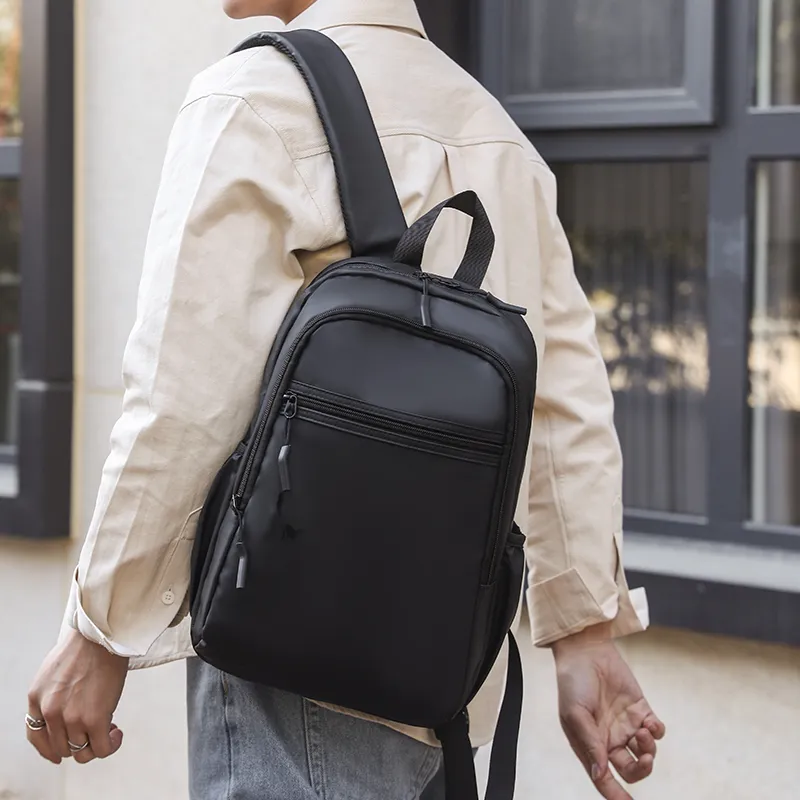 KINGSONS PU Backpack Men's Gray/Black/Green-12