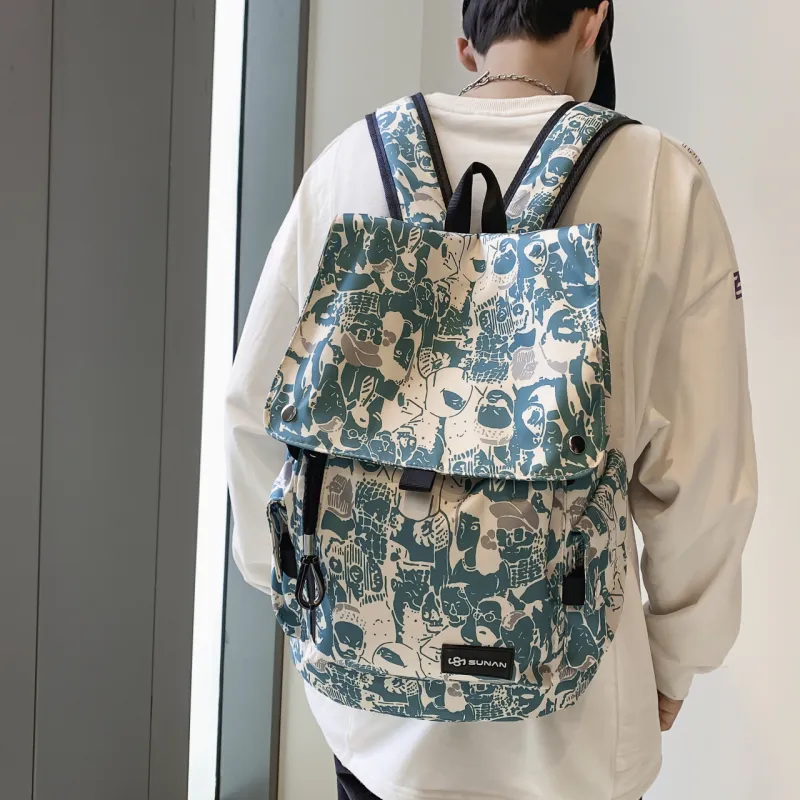 KINGSONS Nylon Backpack Gray/Black/Green-7