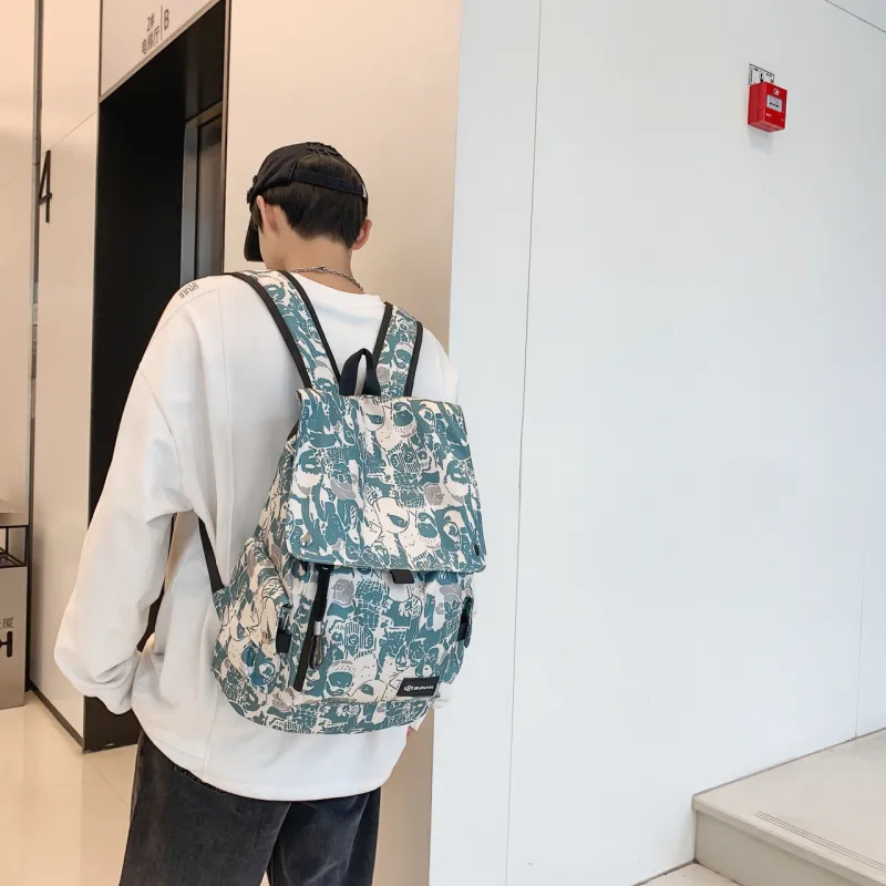 KINGSONS Nylon Backpack Gray/Black/Green-8