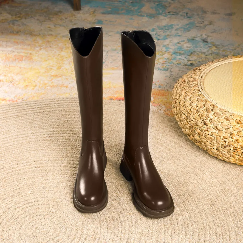 FOXER Knee high Boots 4.5cm Women's Brown-6