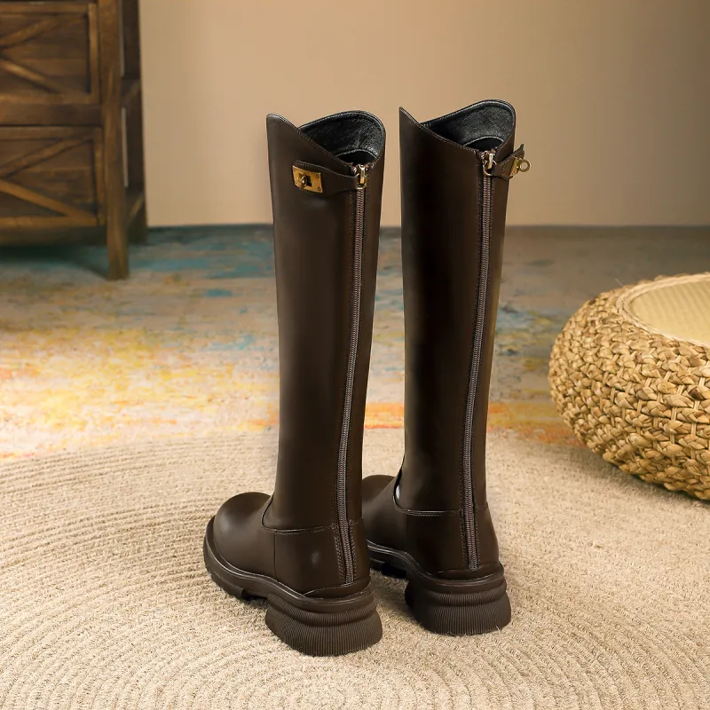 FOXER Knee high Boots 4.5cm Women's Brown-3