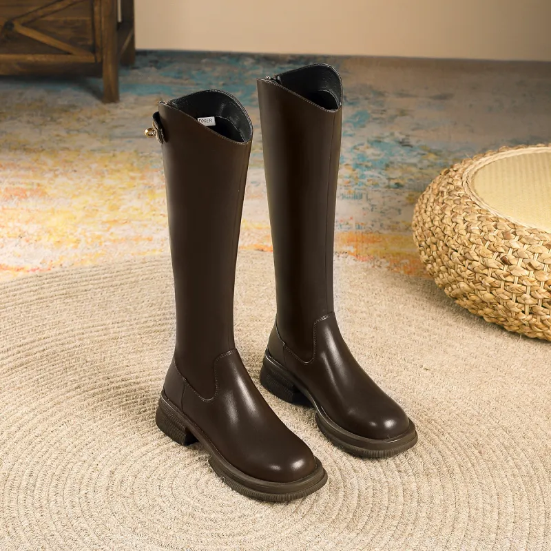 FOXER Knee high Boots 4.5cm Women's Brown-5