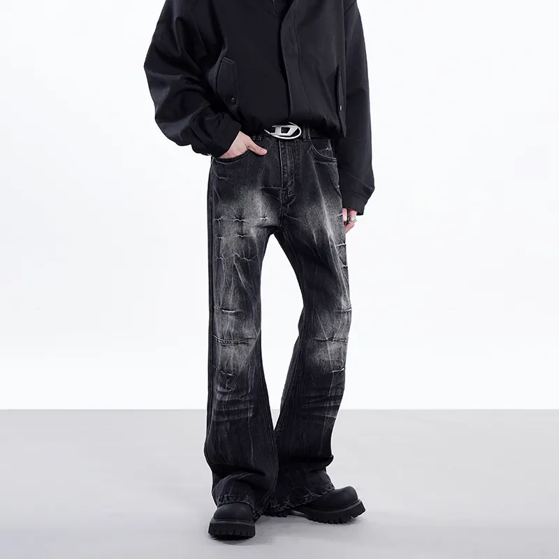 COOLALPACA Loose Fit Straight Fit Jeans Unisex Black Gray-3