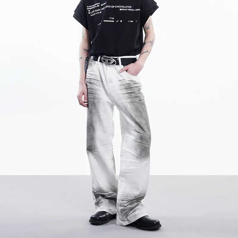 COOLALPACA Loose Fit Straight Fit Jeans Unisex Distressed White-4