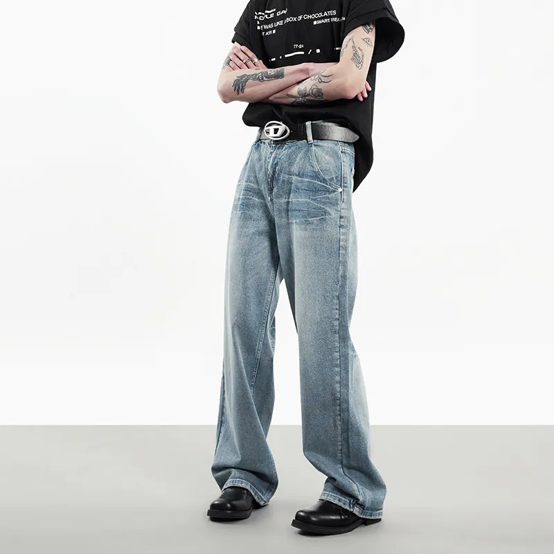 COOLALPACA Loose Fit Straight Fit Jeans Unisex Light Blue-3