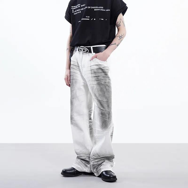 COOLALPACA Loose Fit Straight Fit Jeans Unisex Distressed White-2