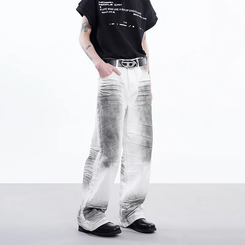COOLALPACA Loose Fit Straight Fit Jeans Unisex Distressed White-3