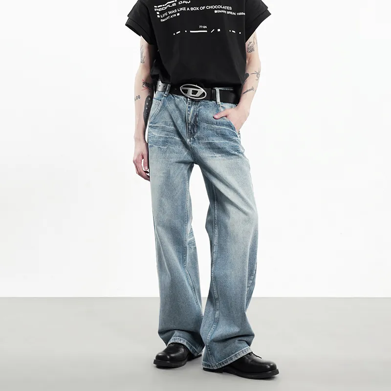 COOLALPACA Loose Fit Straight Fit Jeans Unisex Light Blue-2