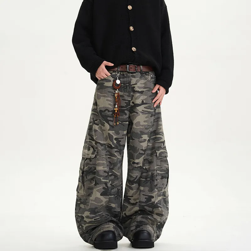 COOLALPACA Loose Fit Wide Leg Scissors Jeans Unisex Camouflage-2