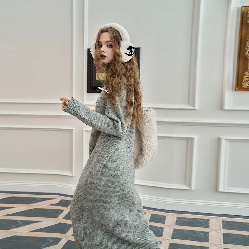 ELF SACK Long Sleeved Dress Women's Multicolor Dots Gray-5