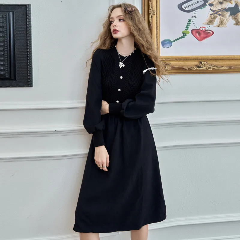 ELF SACK Long Sleeved Dress Women's Black-3