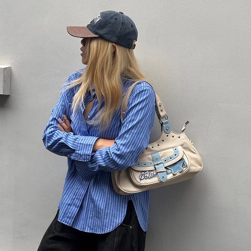 ELF SACK PU Shoulder Bag Women's White Blue Patchwork-2