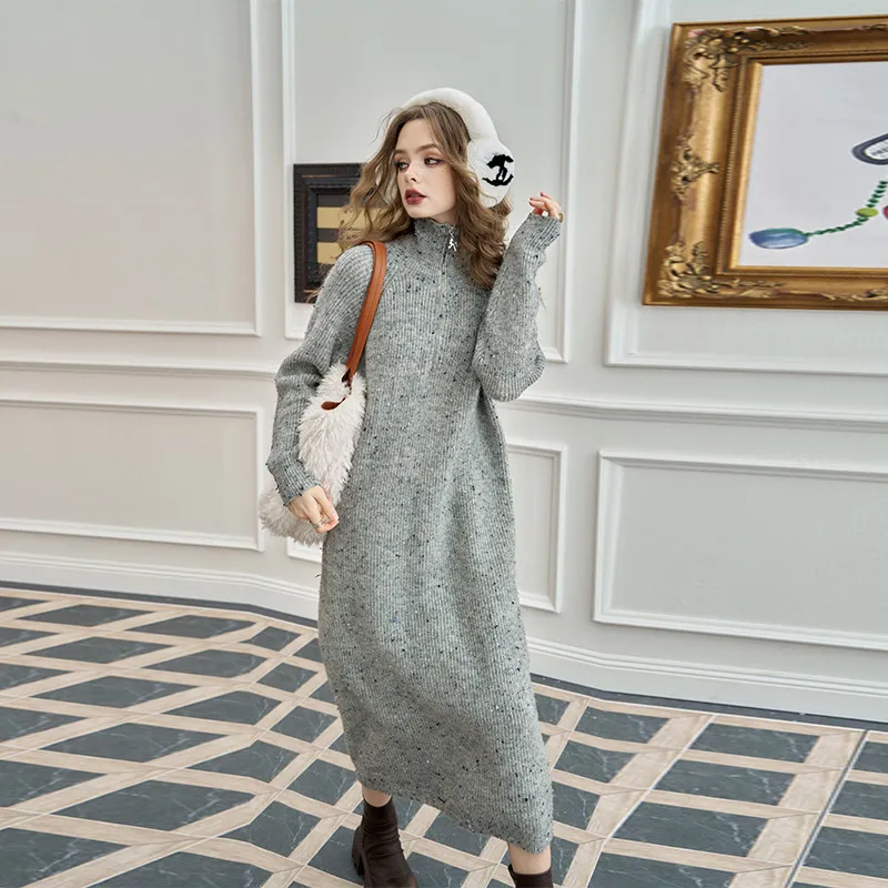 ELF SACK Long Sleeved Dress Women's Multicolor Dots Gray-2