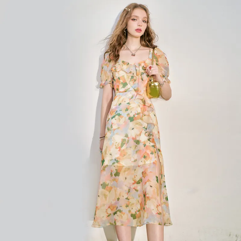 ELF SACK Short Sleeved Dresses Women's Sweet Style Yellow Cream-6
