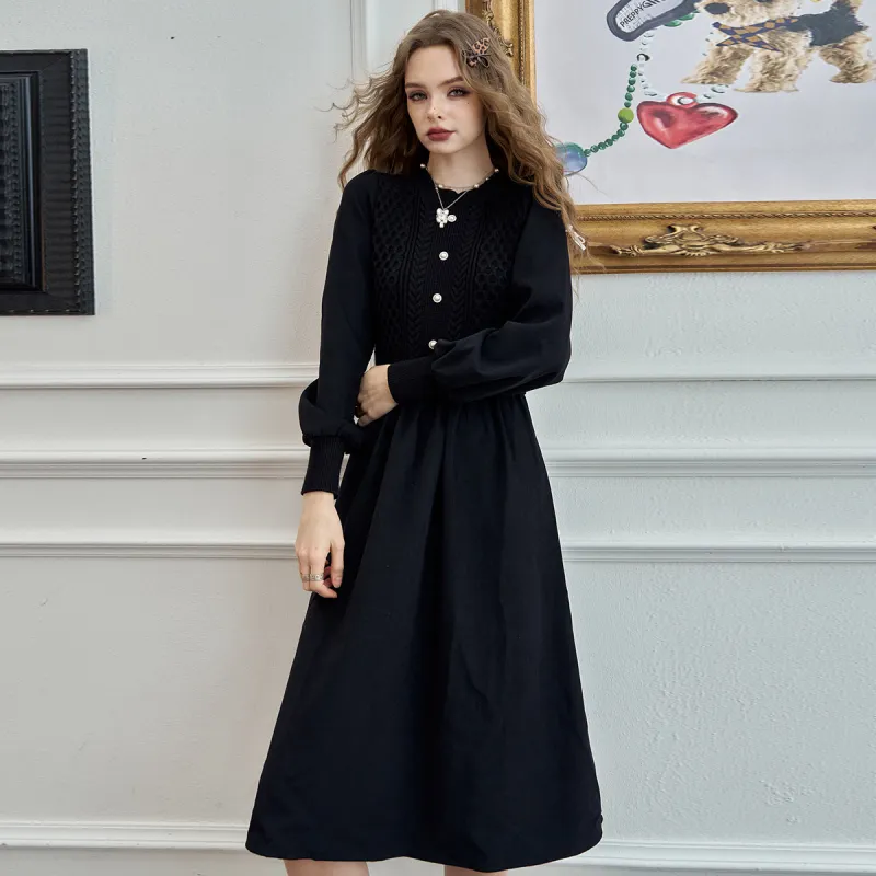 ELF SACK Long Sleeved Dress Women's Black-4