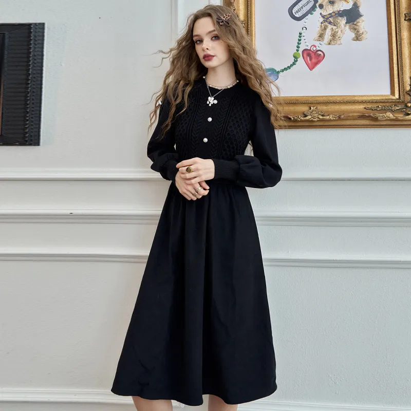 ELF SACK Long Sleeved Dress Women's Black-2