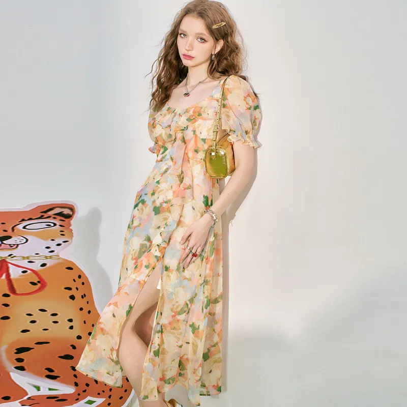 ELF SACK Short Sleeved Dresses Women's Sweet Style Yellow Cream-4