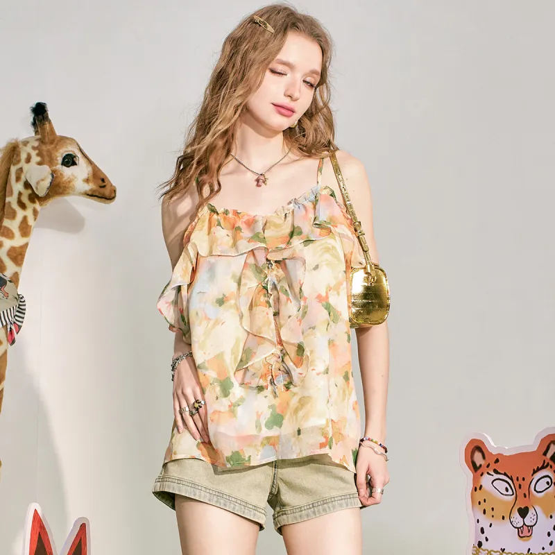 ELF SACK Chiffon Shirts Women's Sweet Style Yellow Cream-6