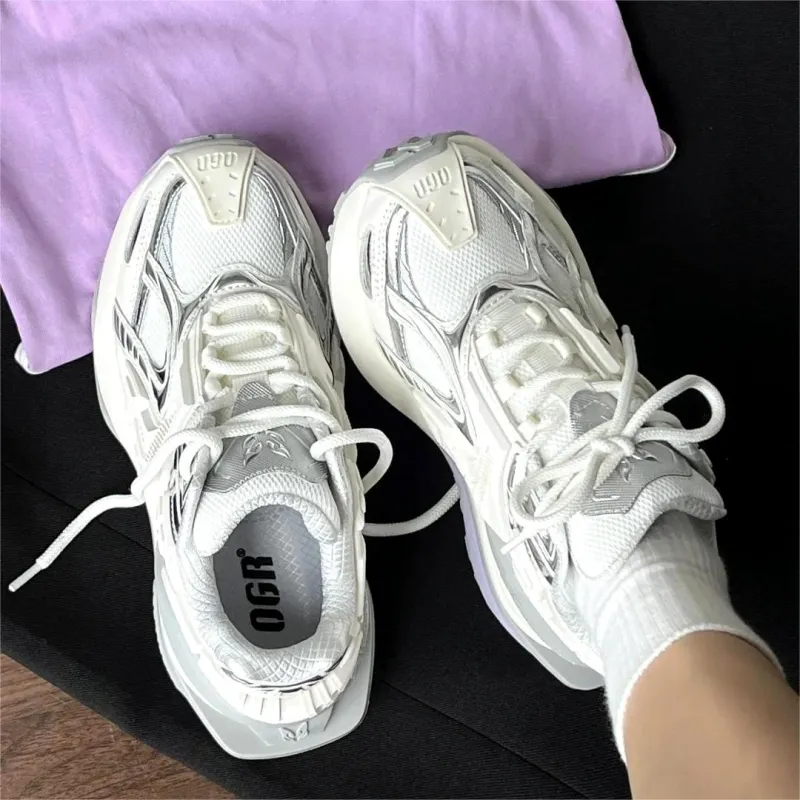 OGR Abrasion Resistant Height Increasing Low Top Running Shoes Unisex Liquid Metallic Silver-9