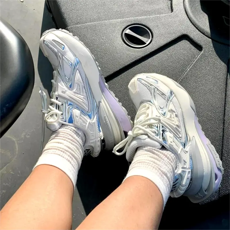 OGR Abrasion Resistant Height Increasing Low Top Running Shoes Unisex Liquid Metallic Silver-5