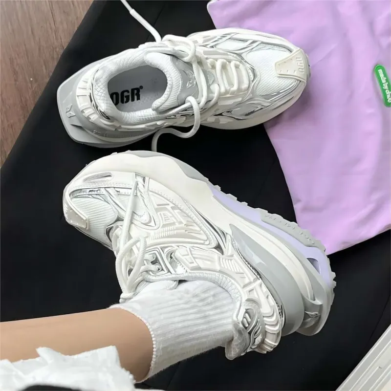 OGR Abrasion Resistant Height Increasing Low Top Running Shoes Unisex Liquid Metallic Silver-11