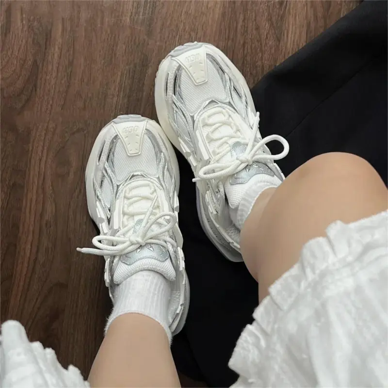 OGR Abrasion Resistant Height Increasing Low Top Running Shoes Unisex Liquid Metallic Silver-6