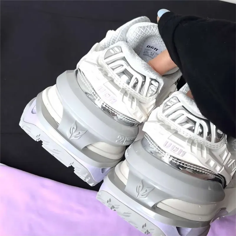 OGR Abrasion Resistant Height Increasing Low Top Running Shoes Unisex Liquid Metallic Silver-10