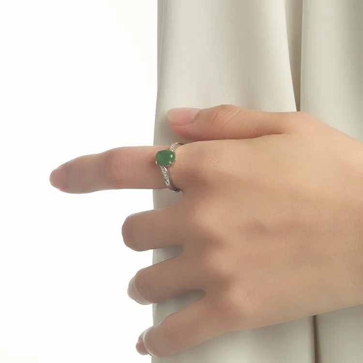 EZRA S925 Silver And Field Jade Hetian Jade Rings Women's Jasper-1