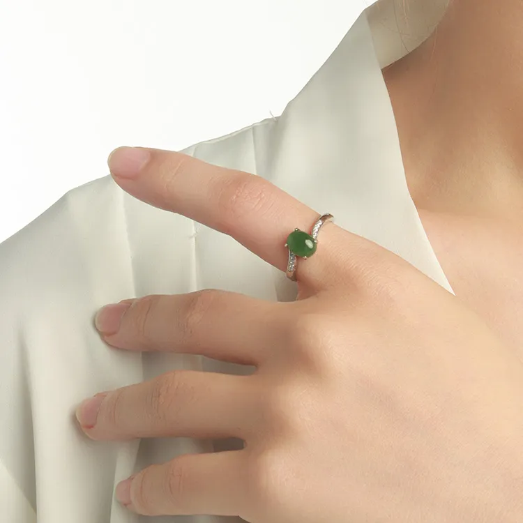 EZRA S925 Silver And Field Jade Hetian Jade Rings Women's Jasper-2