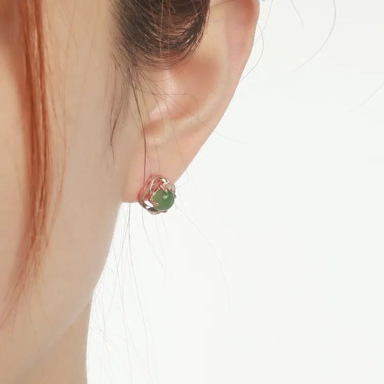 EZRA 925 Sterling Silver Hetian Jade Earrings Unisex-1