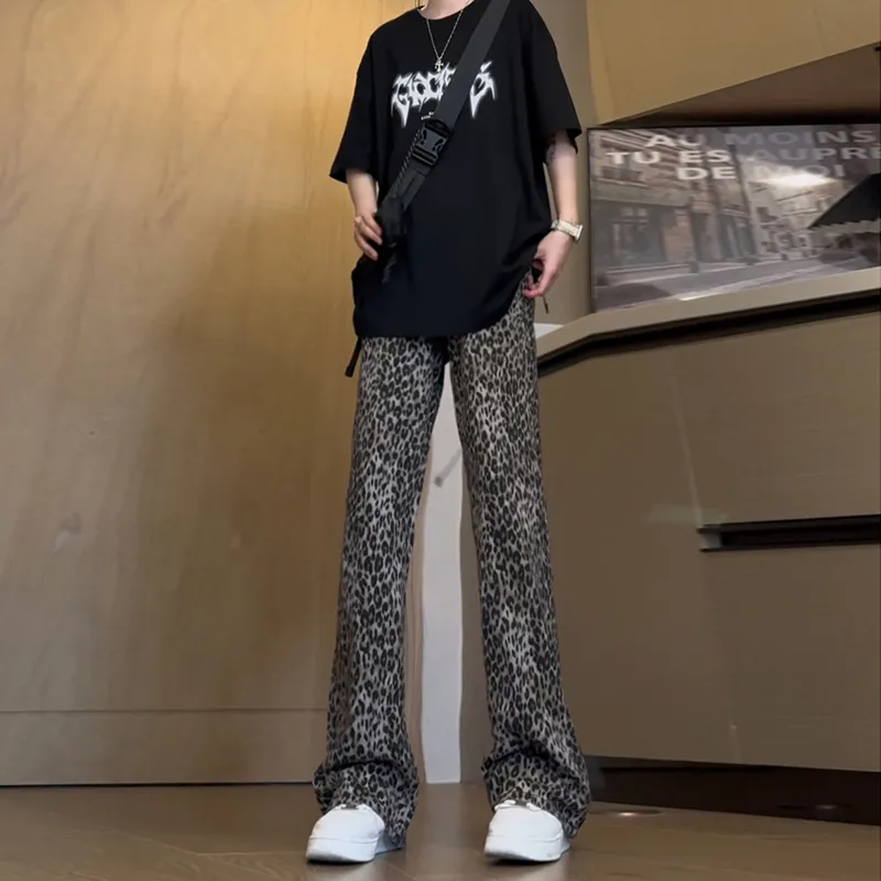 TESTUNG Jeans Unisex Leopard Print-2