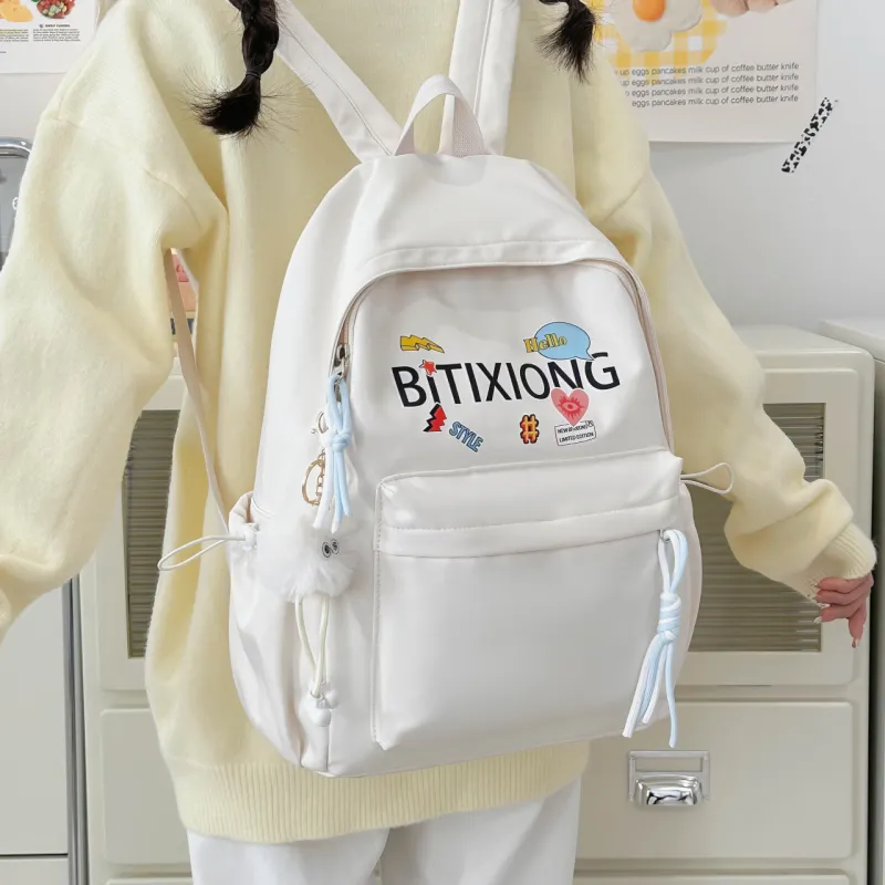 MOK Nylon Backpack Regular Women's White/Black/Yellow/Pink-4