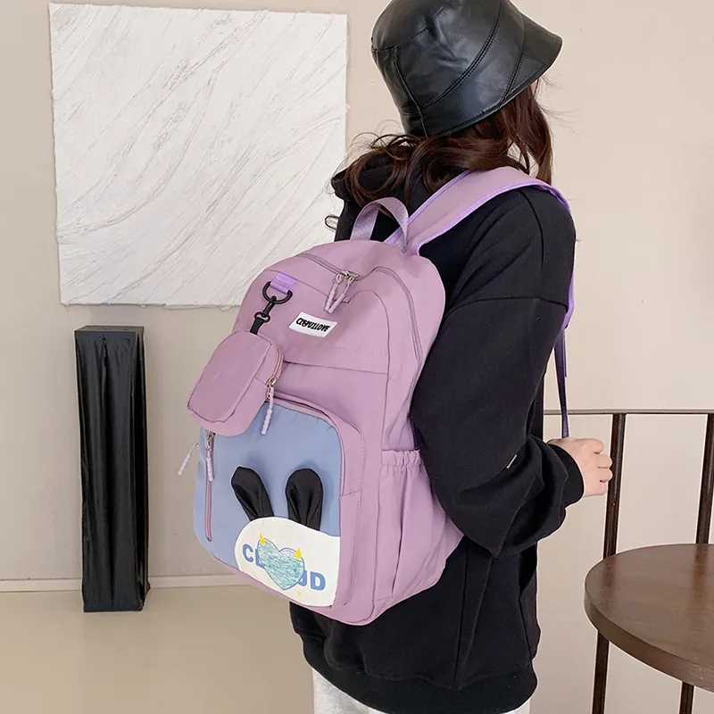 MOK Nylon Backpack Women's Black/Purple/Green/Blue-3