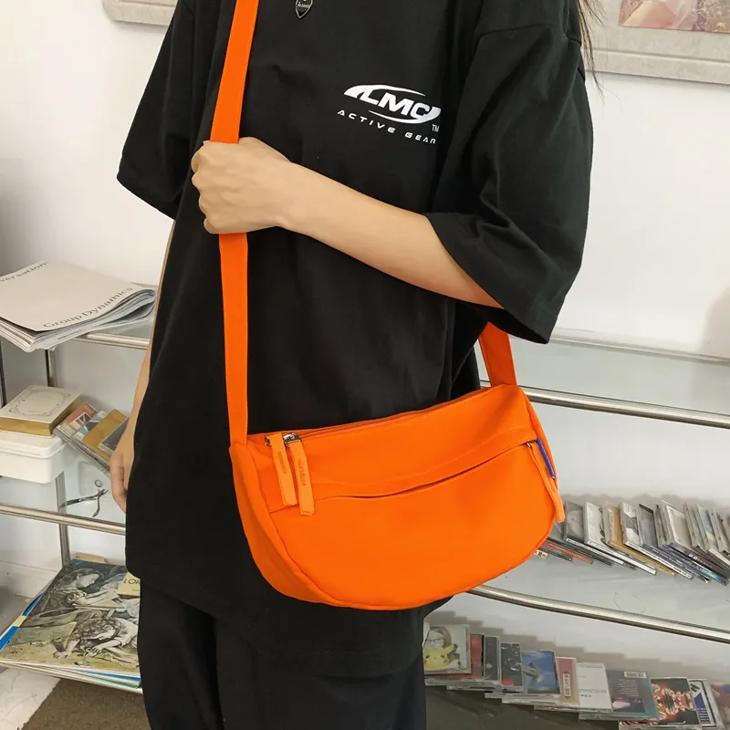MOK Nylon Crossbody Bag Unisex White/Black/Orange Red/Lemon/Army Green-12